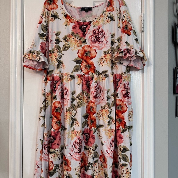 Vibe Floral Midi Dress - Pink and Orange - Picture 1 of 3